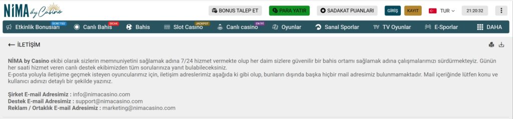 nimacasino iletişim