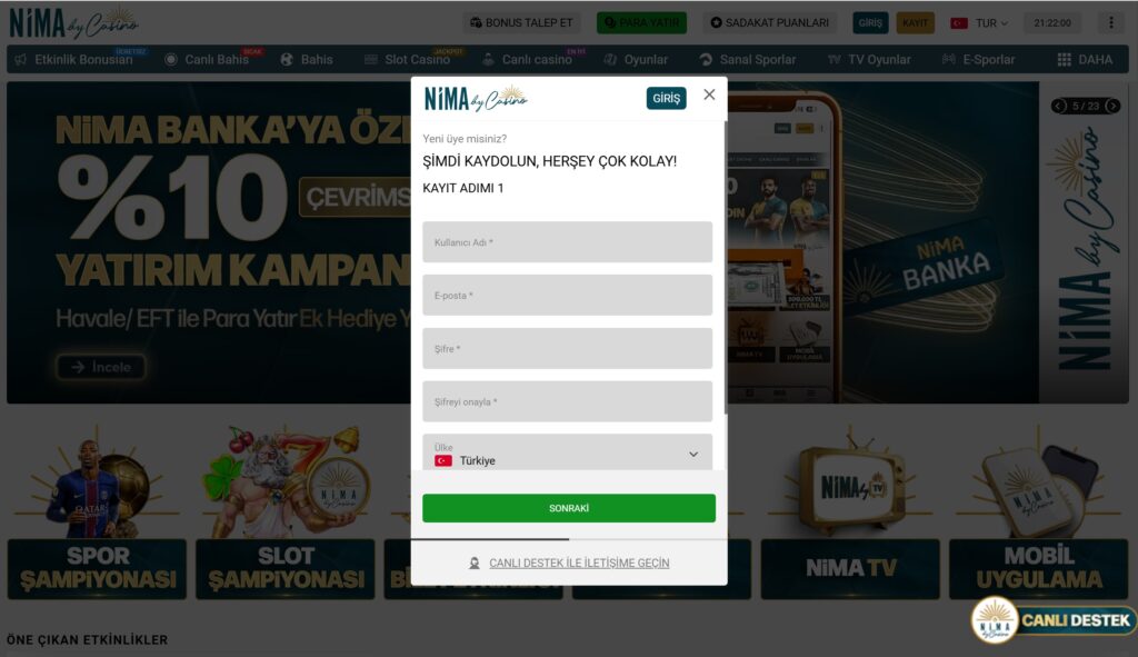 nimacasino üyelik